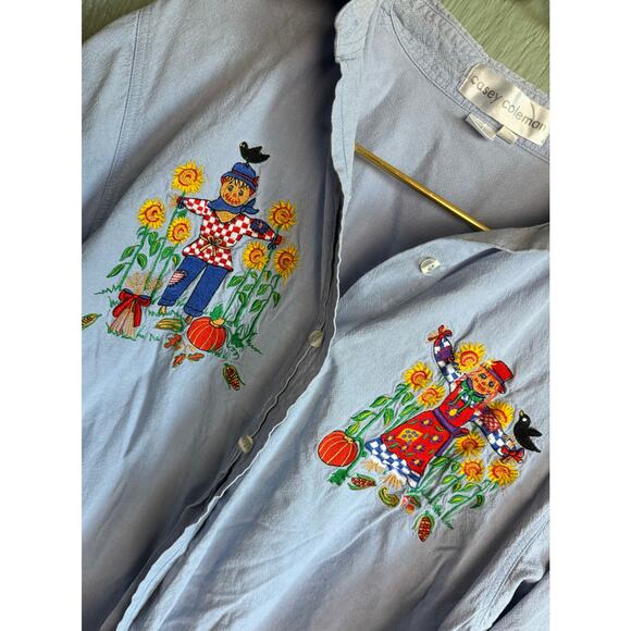 Vintage 90s Fall/Pumpkin Emroidered Chambray Button Up 0X - Picture 3 of 7